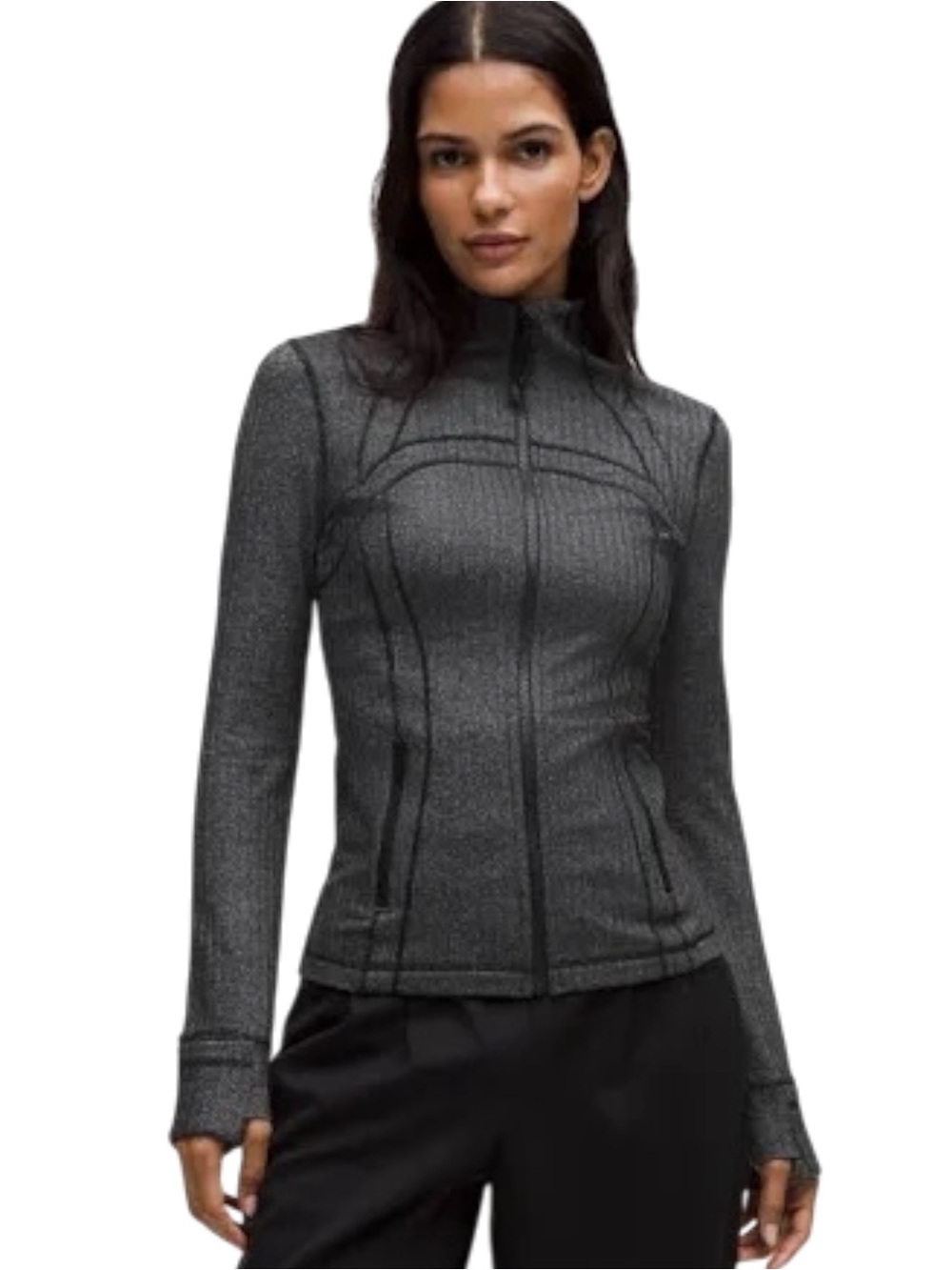 Lululemon Define Jacket Gray Herringbone Luon Full Zip Fitted Yoga Running EUC